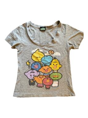 Y2K Sesame Street Graphic Tee Grey V Neck Baby Tee Cartoon Retro Nostalgic 2010